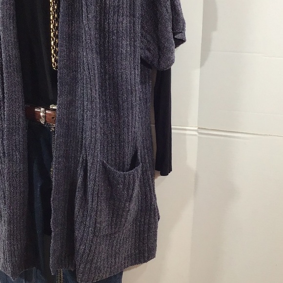 Barefoot Dreams cozy chic lite Heather blue cardigan sweater L - Picture 3 of 7